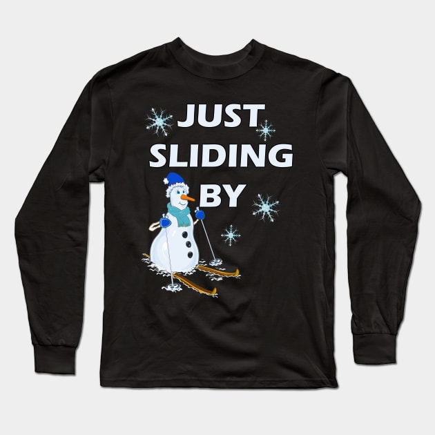 Snowman Gifts Just Sliding By Funny Christmas Skiing Snowmen Long Sleeve T-Shirt by tamdevo1